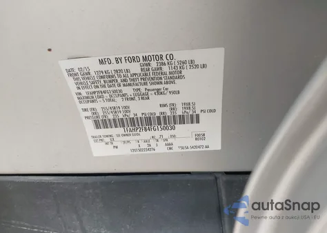 2015 Ford Taurus Limited z USA, uszkodzony, nr VIN 1FAHP2F84FG150030